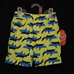 Yellow and Blue Shark Print Swim Shorts